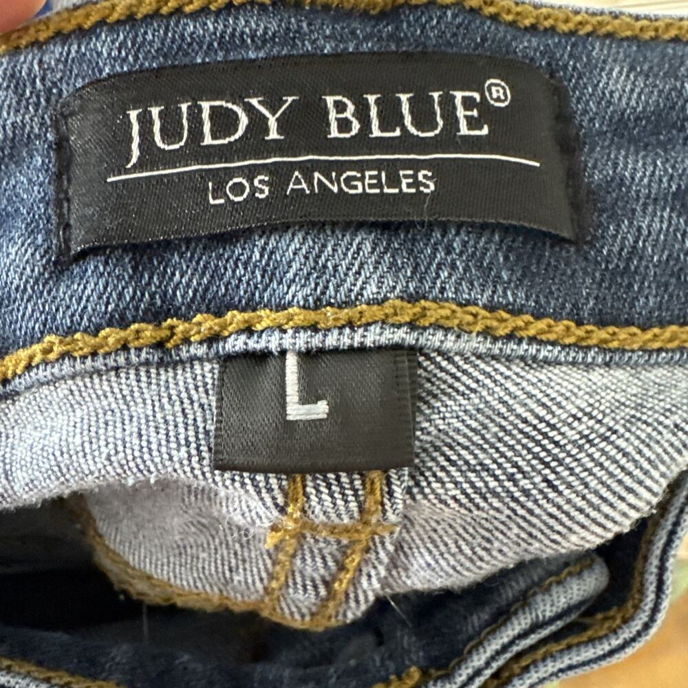 Judy Blue Denim Shorts Womens Large Distressed Raw Hem Stretch Mid Rise - Picture 10 of 10